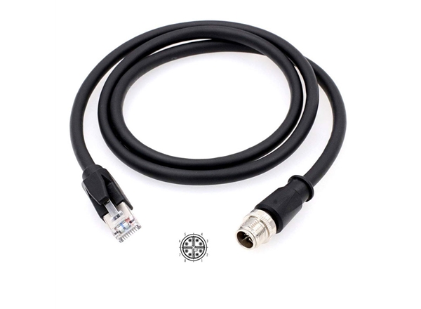 M12連接（jiē）器4芯8芯轉RJ45網絡（luò）水晶頭傳感器五類屏蔽線A-D型防水插頭